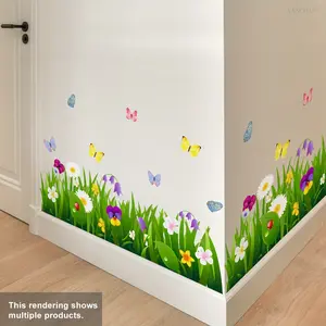 A hand-painted plant, grass, flower, and butterfly baseboard wall sticker for home decoration and beautification, self-adhesive B12011-YX Floral Pattern Sticker Decorative Decal Butterfly Stickers