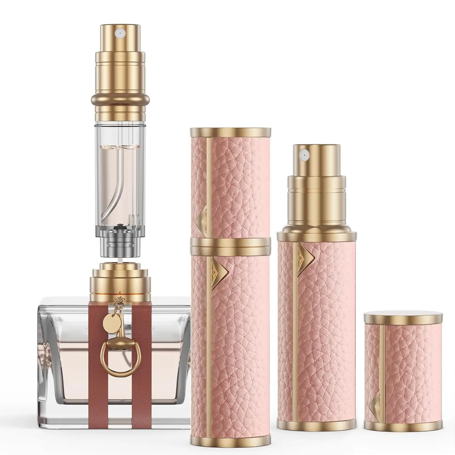 kuangre Travel Refillable Perfume Bottle, Leak-proof 5ml Atomizer, Portable Luxurious Pocket Perfume Dispenser Pump Transfer Tool for Women Men Travel Accessories.