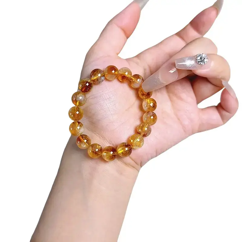 Handcrafted Brazilian Citrine Bracelet - 8mm Faceted Beads, Unisex Elastic Cord, Lightweight Design, Natural Inclusions, Unique Color Variations, Comfortable Fit for Adult Daily Wear & Birthday Gifting