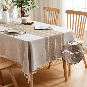 Country Style Tablecloth Cotton Linen Waterproof Thanksgiving Tablecloth Kitchen Dining Table Cover Rectangle Coffee Line Table Cloth 55x70 Inches Picnic Table Cover