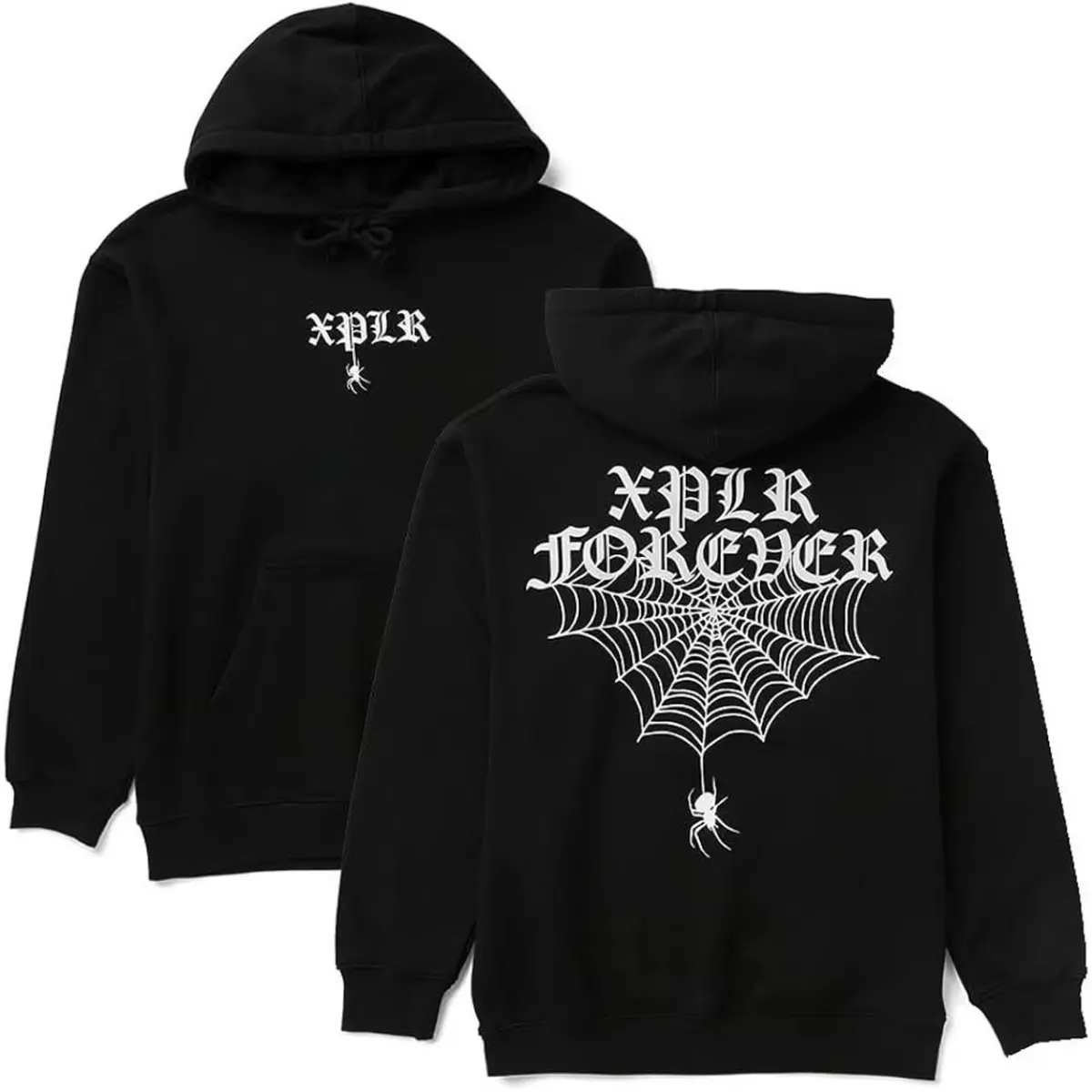 Spider Web Pullover Hoodie for Men & Women, Oversized Cotton-Blend Streetwear with Ribbed Cuffs, Pairs with Jeans, Tops