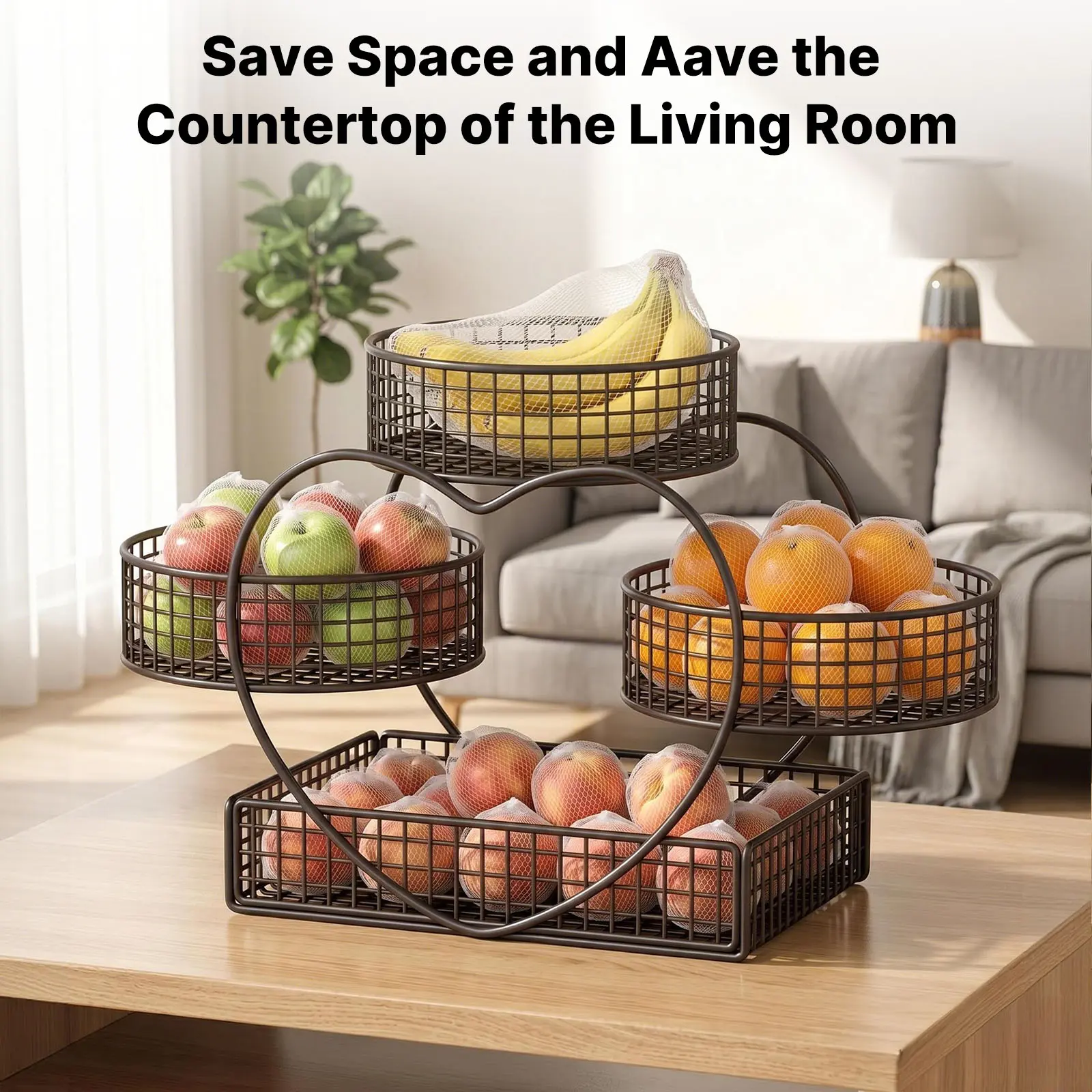 3-in-1 Rust-Proof Breathable Multi-Layer Metal Basket Fruit Organiser - Kitchen Preserving Container with Storage Bag, Vanity Shelf Decor, Ideal for Kitchen, Living Room Use, Christmas Gift Option