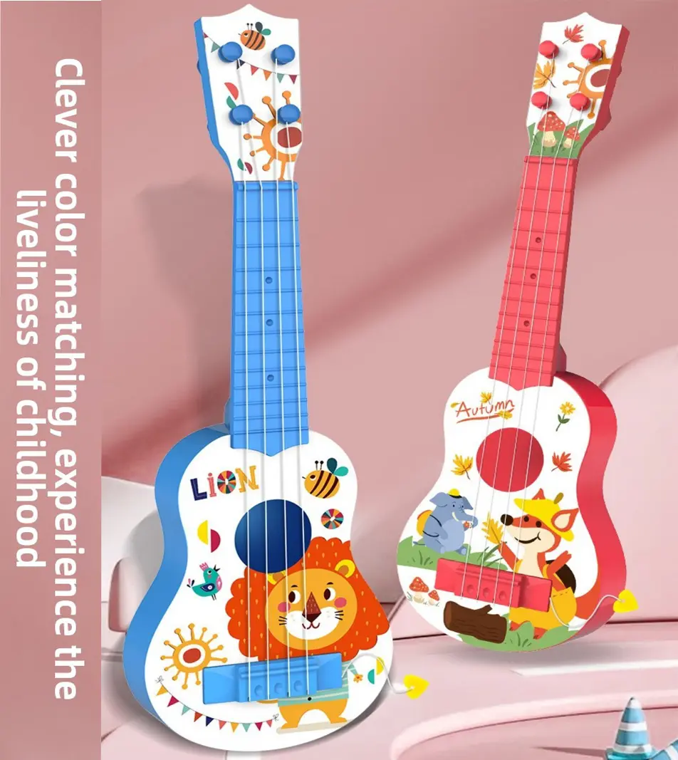 17in Unisex Kids Ukulele - 4-String Plastic Body Mini Guitar, Animal Design Educational Musical Toy for Toddler Beginners, Ideal for Music Learning, Parties, Birthdays