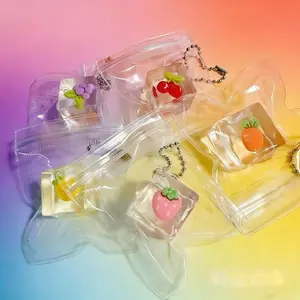 Fruit Ice Cube Keychain Decor - 5 Pcs Squishy Bag Charms with Metal Rings, Cute Sensory Accessories for Purse Backpack Keys, Gift Fillers & Party Favors