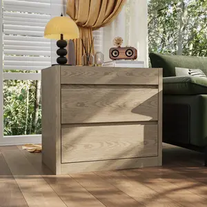 FUFU&GAGA Casual 2 Drawer Nightstand with Wireless Charging & USB Ports Side Locker Swipe Card Remote Phone Unlock for Bedroom Living Room 23.6" Tall Light Brown Finish Bedside Cabinet Makeup Dressing Desk Modern Entryway Table Modern Accent Tables