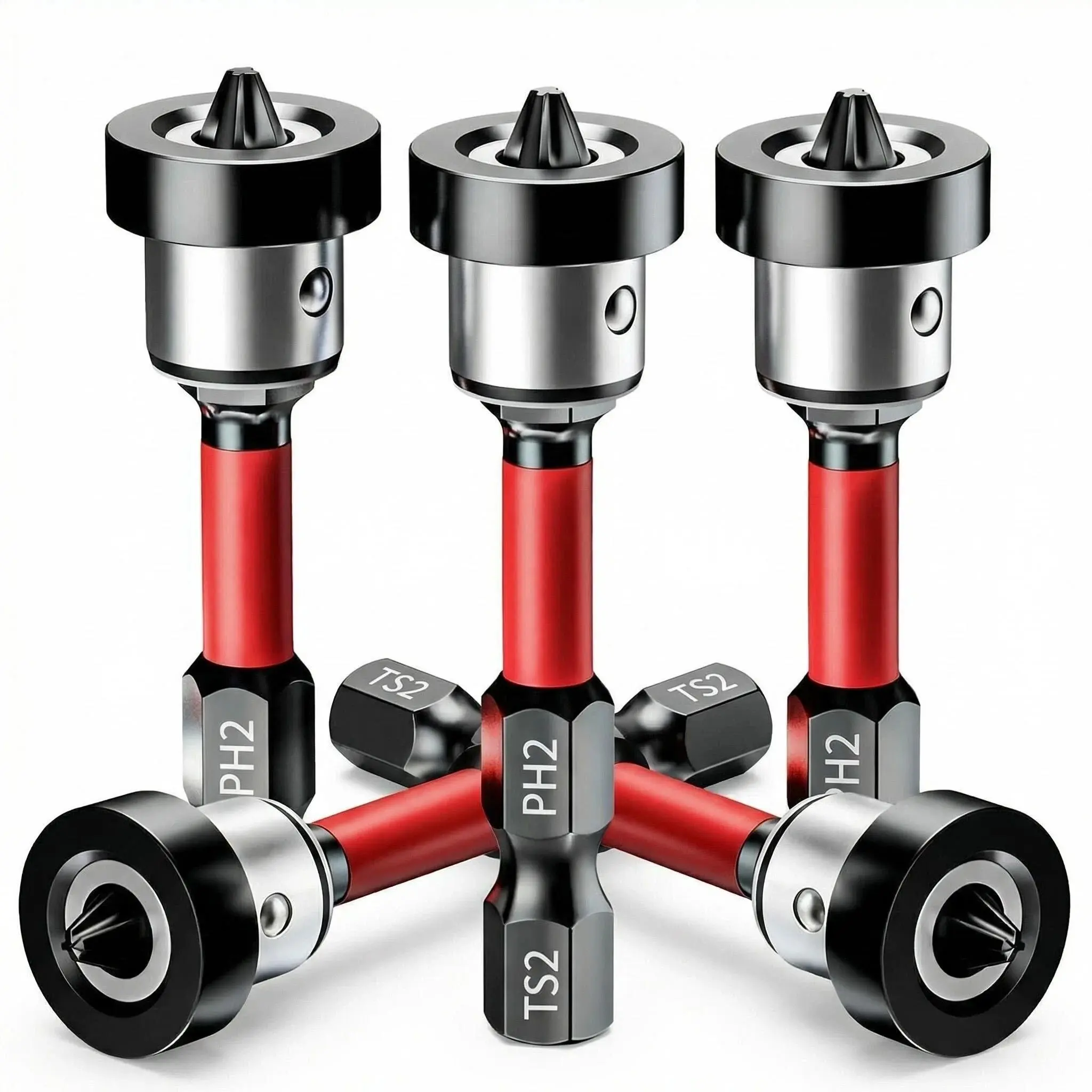 5PCS Magnetic PH2 Tip Drywall Drill Bit Set - 50mm, 1/4-Inch Hex Shank, Adjustable Depth Stop, High Hardness, Accurate Positioning, Countersinking Screws, Prevents Overdrilling & Stripping for Plasterboard Screw Control