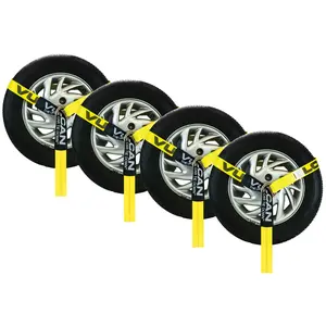 VULCAN Wheel Dolly Tire Harness with Universal O-Ring - 4 Pack - Classic Yellow - 3,300 LB Safe Working Load - Straps Only - Ratchets Sold Separately Webbing Car Tie Down Polyester