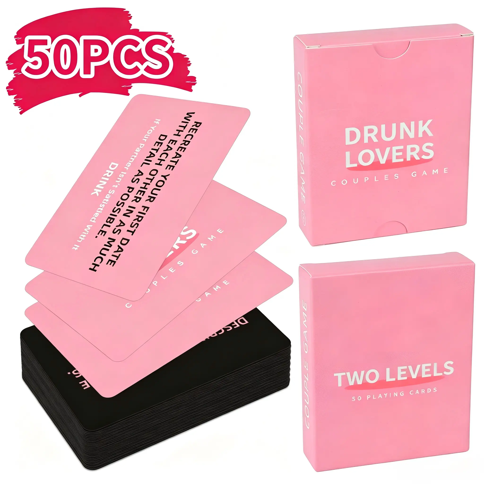 Drunk in Love Adult Drinking Game Kit - 50 Thick Paper Cards, 2-Tier Romantic Challenge & Question Deck, Fun Interactive Party Game for 1 Occasion (Date Night/Valentine's Day/Anniversary), Couple Gift (9.0×6.7×1.9cm)