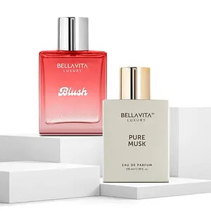 BellaVita Luxury Blush and Pure Musk Perfume Combo for Women Eau De Parfum Gift Set Long Lasting Woody Musky and Floral Fragrances 2 x 100ml Premium Elegant and Luxurious Perfume Duo