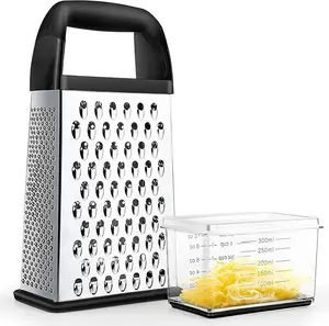 Stainless Steel 4-Sided Grater with Container, Lid and Detachable Handles, Multi-Use Dishwasher-Safe Kitchen Utensil for Cooking, Baking, Stainless Steel Four-Sided Grater Vegetable Cutting Slicer  chopper