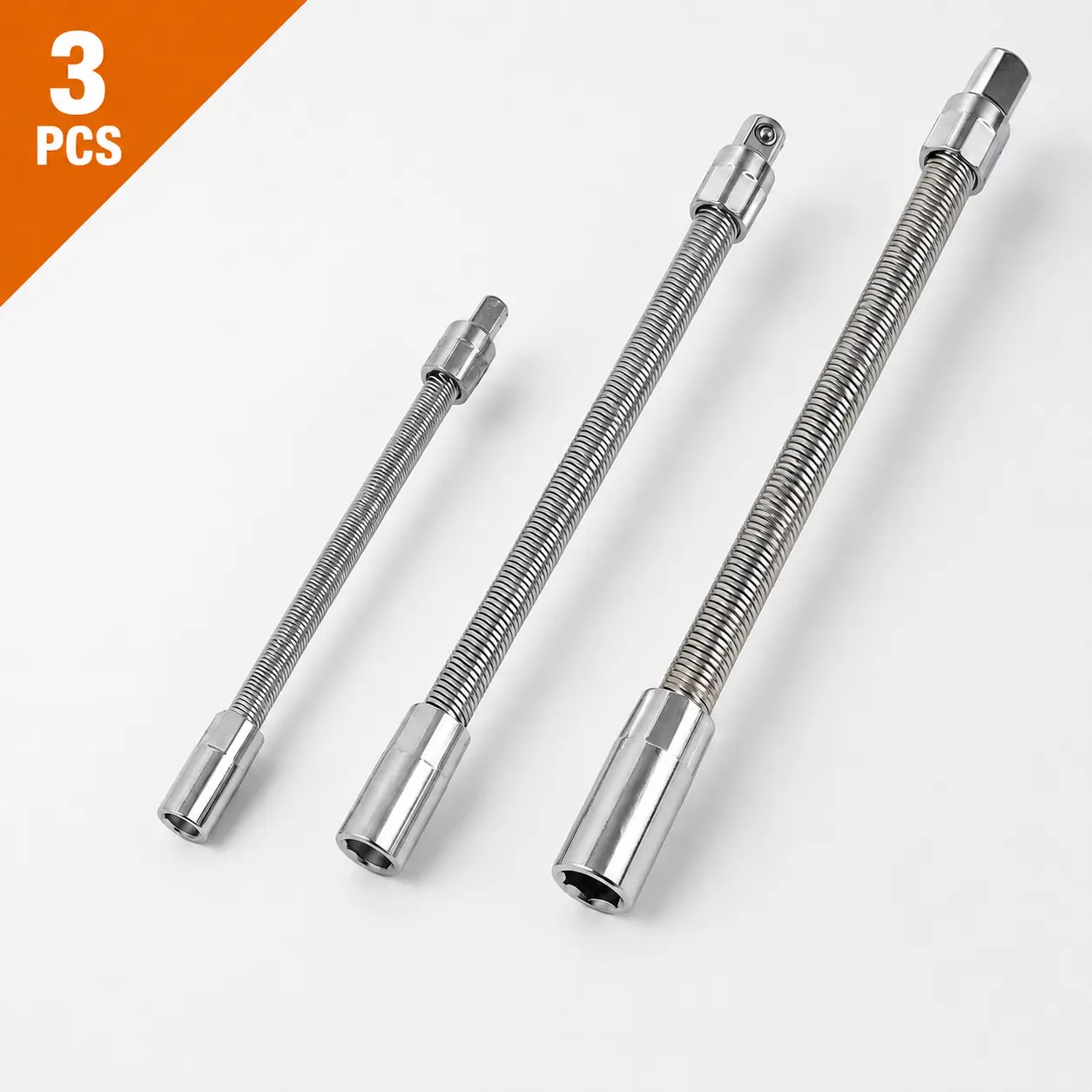 `3Pcs Flexible Socket Extension Bar Set, 1/4" 3/8" 1/2" Drive Flexible Shaft Socket Wrench Extension for Power Hand Tools`