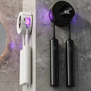 Smart Sensor Opening UV Toothbrush Sanitizer, No-Drill Adhesive Wall Mount Design, Removable Sealed Sterilization Box, Deep UV Germ Killing Eliminates Harmful Bacteria, Keep Oral Hygiene Fresh, Space-Saving Bathroom Essential for Family Use Sterilizing