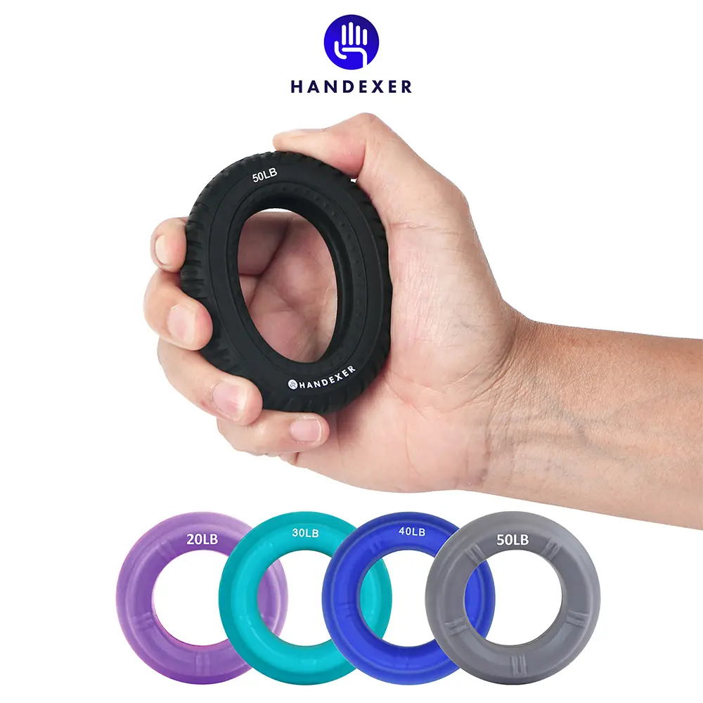 Handexer Hand Grip Strengthener 5-Pack, Grip Trainer & Finger Exerciser, Silicone Stretcher Rings with 8 Resistance Levels for Athletes, Rehab & Stress Relief