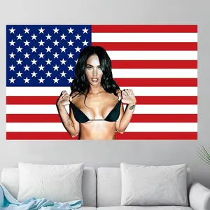 Megan Fox Nice   America  Tapestry, Megan Fox  US Flag 3x5 Ft Poster Wall Art Backdrop Party Decorative For College Dorm Home Decor Living Cotton Light