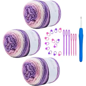 Cake Yarn for Crocheting,Colorful Crochet Yarn 3x100g 60% Cotton 30% Acrylic 10% Wool,Soft Fluffy Gradient Ombré Cotton Yarn for Crocheting Sweater,Blanket,Glove