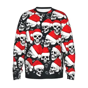 【Christmas Skull Ugly Sweater】Santa Hat Skeleton Print Sweatshirt | Men/Women Oversized Edgy Holiday Streetwear | Gothic Christmas Pattern Pullover | Trendy Dark Festive Daily Fashion