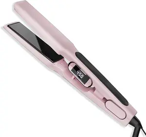 Ceramic Flat Iron Hair Straightener with 3D Floating Plate,Hair Iron Straightener with 15 Temps for Thick Hair| Ergonomic Silicone Handle| LCD Display| Dual Voltage (Light Pink)