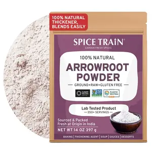 SPICE TRAIN, Arrowroot Powder (397g/14oz) Natural Thickener, Finely Ground | Substitute to Wheat Flour, Cornstarch | Non GMO, Gluten Free | Ideal for Baking/Cooking | Resealable Ziplock Pouch