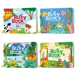 4-Piece Early Education Busy Book Set, Multiple Themes Maths Alphabet Letter Number Cognitive Puzzle Reusable Sticker Book, Ideal Birthday Gift for Kids, Toddler Activity Books, Toddler Busy Book, Preschool Busy Book