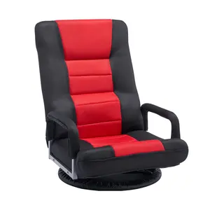 VEVOR Swivel Floor Gaming Chair with Armrests,  360-Degree Rotating Floor Chair with 6 Adjustable Position Folding Backrest and Lumbar Support, Folding Video Reclining Sofa for TV Reading, Red Black