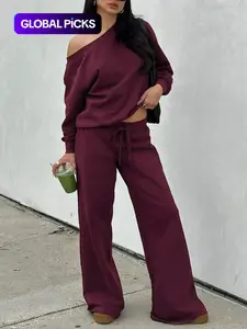 Women‘s Off the Shoulder Long Sleeve Jumper & Pants, 2 Piece Set Casual Fall Basic Sweatsuit Outfits, Jumper Suit, Womenswear, Sweatshirt, Clothes