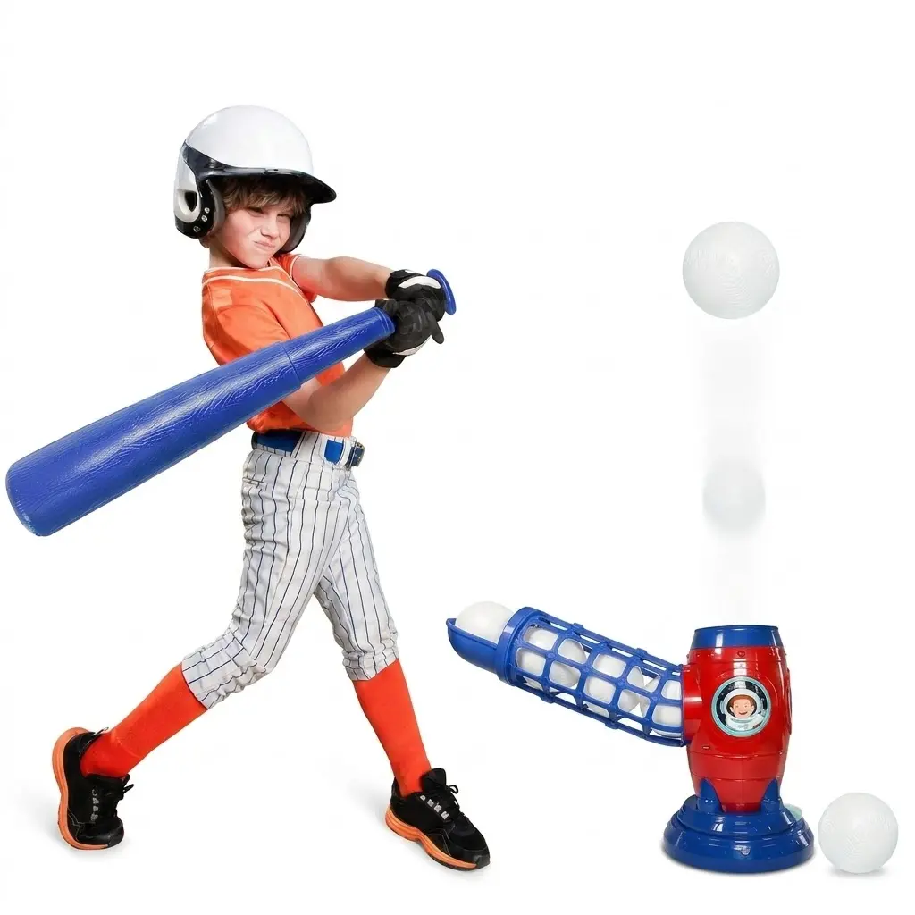 Electronic Baseball Pitching Machine - Auto Training Gear with 10 Bonus Balls - Kids Cool Toys, Perfect Holiday Gift for Rocket Sports Play