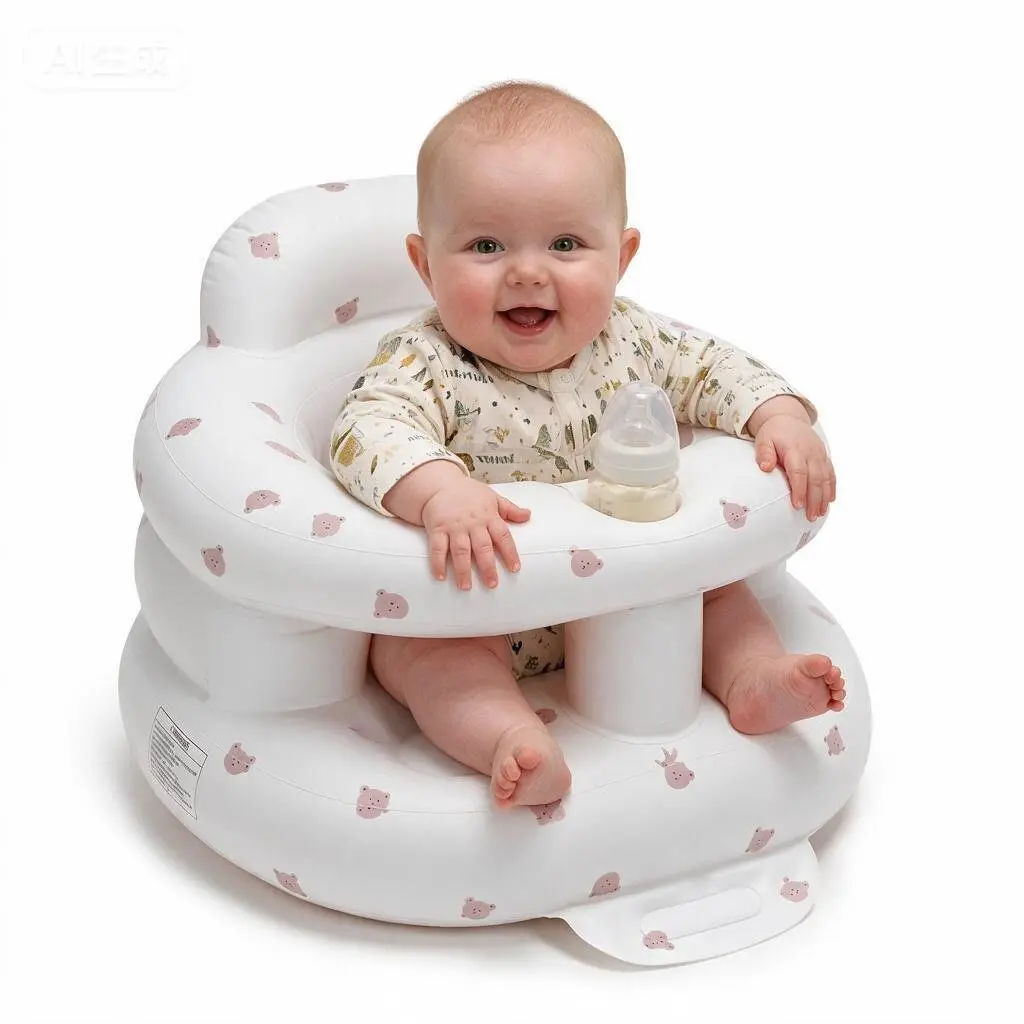 Upgraded Inflatable Baby Floor Chair with Safety Guardrails, Thicker Sit-Me-Up Design, Built-In Air Pump for Infants Learning to Sit (3-36 Mth)