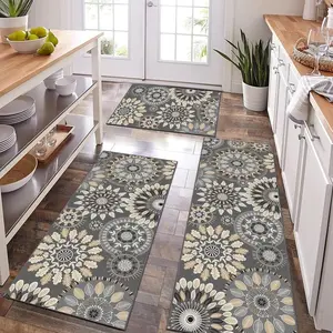 Boho Kitchen Rug Mat Sets 3 count, Farmhouse Non Slip Kitchen Rug Runner, Washable Non Skid Kitchen Rugs, Bohemian Kitchen Floor Mat for Hallway Entryway Laundry Room