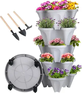5-Tier Vertical Stackable Planter with Wheels & Tools – Ideal for Indoor & Outdoor Strawberry, Herb, Flower, and Vegetable Gardening