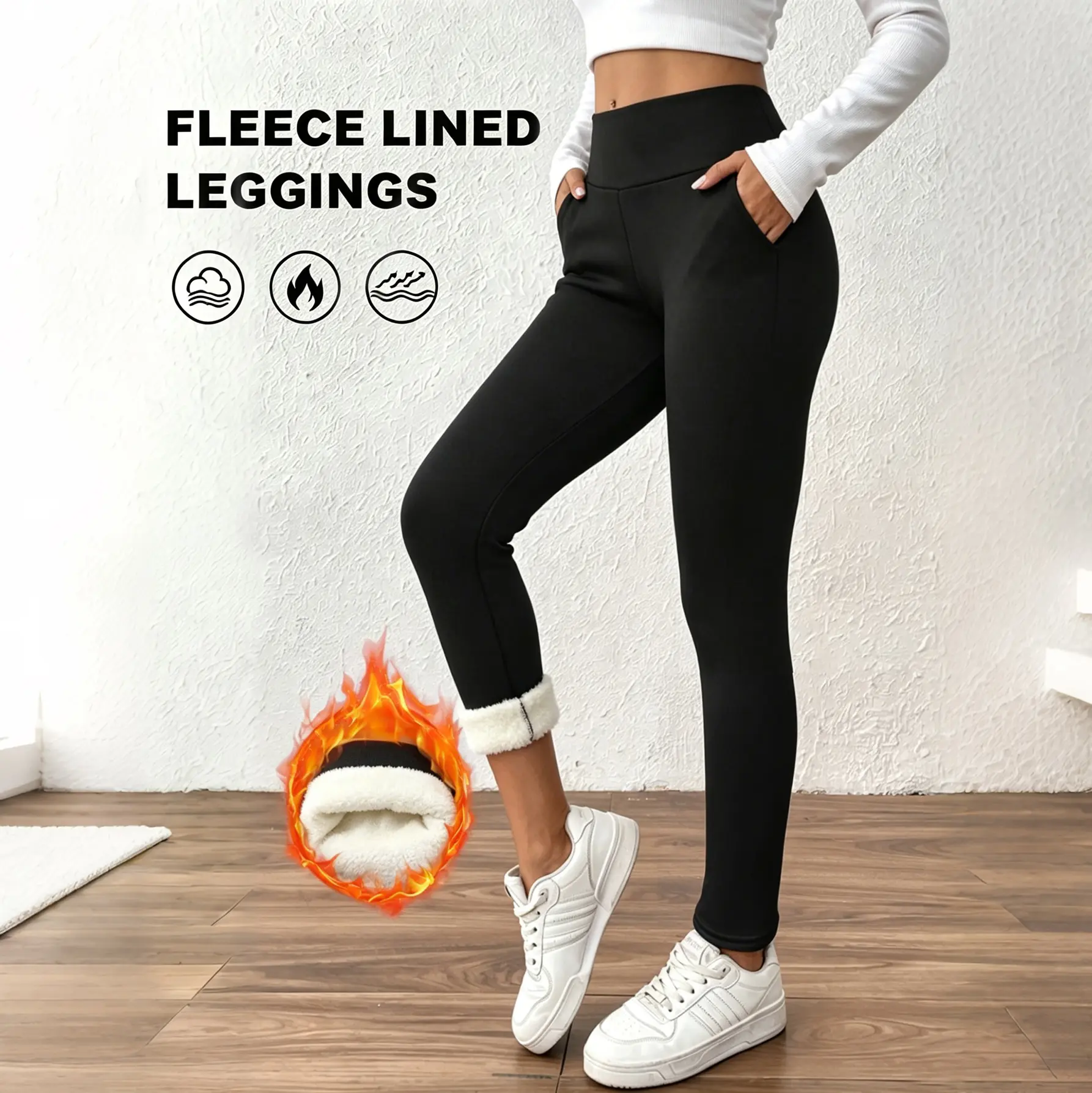Casual Sherpa Fleece Lined Yoga Leggings Women Winter Warm Pants High Waisted Stretchy Thick Thermal Tights Cold Weather cozy perfect daily wear
