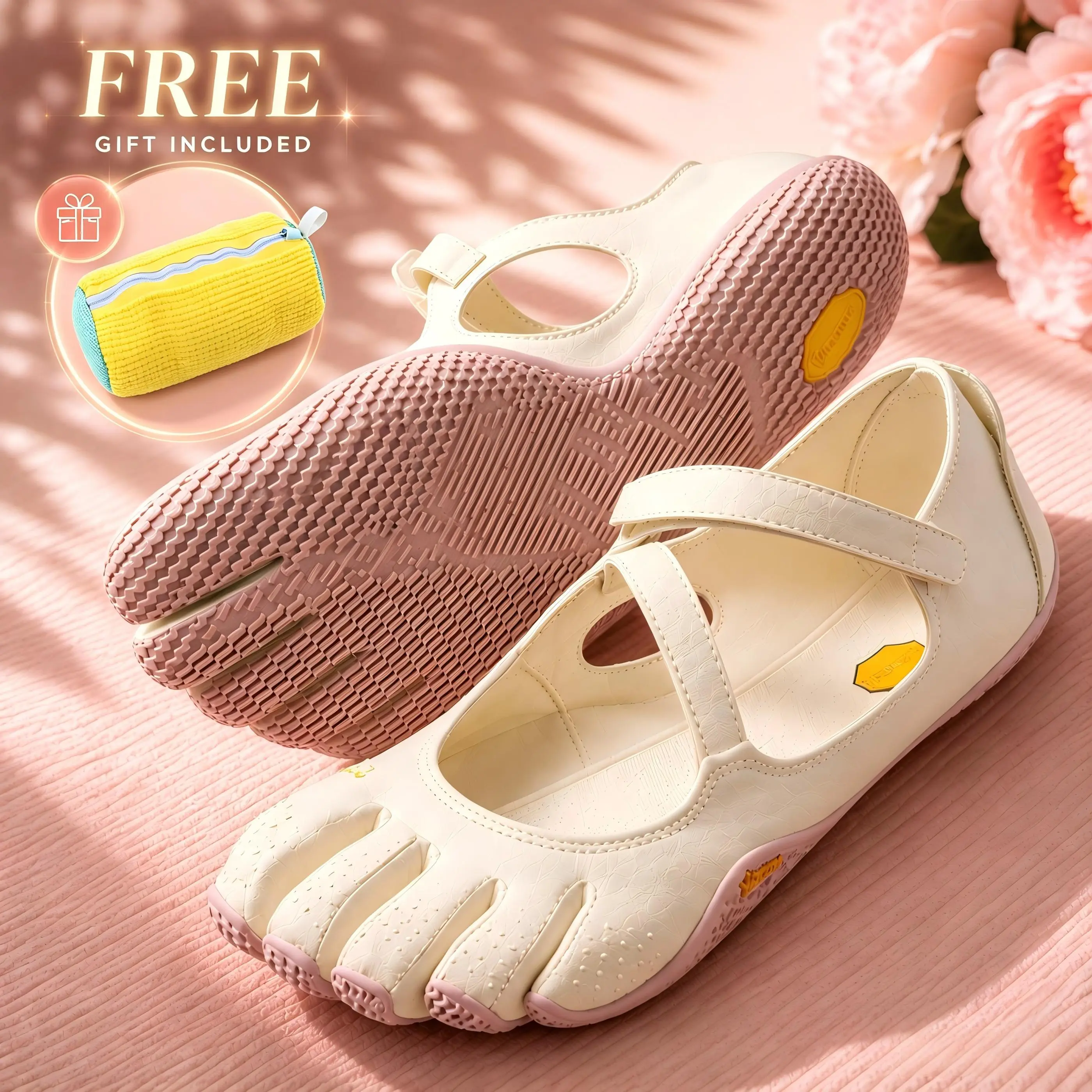 Cute Women Five Finger Barefoot Shoes, Soft Lightweight Mary Jane Strap Minimalist Footwear, Non Slip Wide Toe Box Water Skin Shoes for Yoga Pilates Beach Walking Swimming, Breathable Flat Quick Dry Outdoor Sports Ladies Casual Sneakers