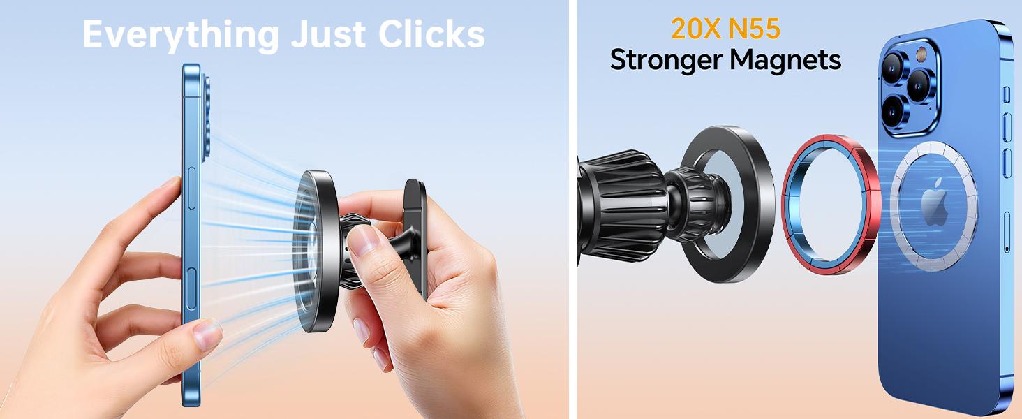 Magsafe Car Mount【20 Strong Magnets】Magnetic Phone Holder for Car Phone Holder Mount Dash Mounted Holders Cell Phone Holders for Your Car Accessories for Women Men for iPhone 17 16 15 14
