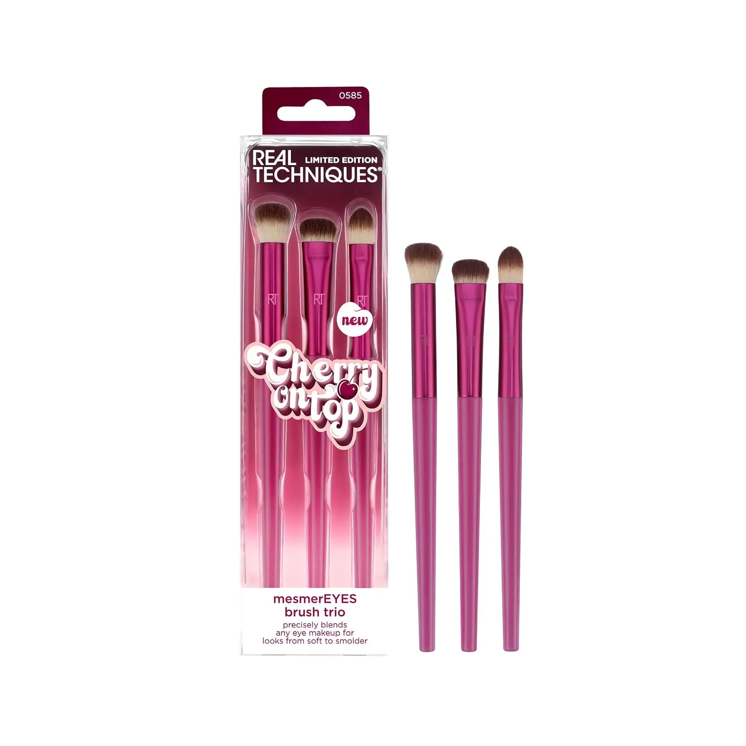 Real Techniques Cherry On Top MesmerEYES Brush Trio, Eyeshadow Brush Set | Precise blending, eye shadow brushes set for cream and powder shadow, eye brushes, synthetic bristles, travel-ready