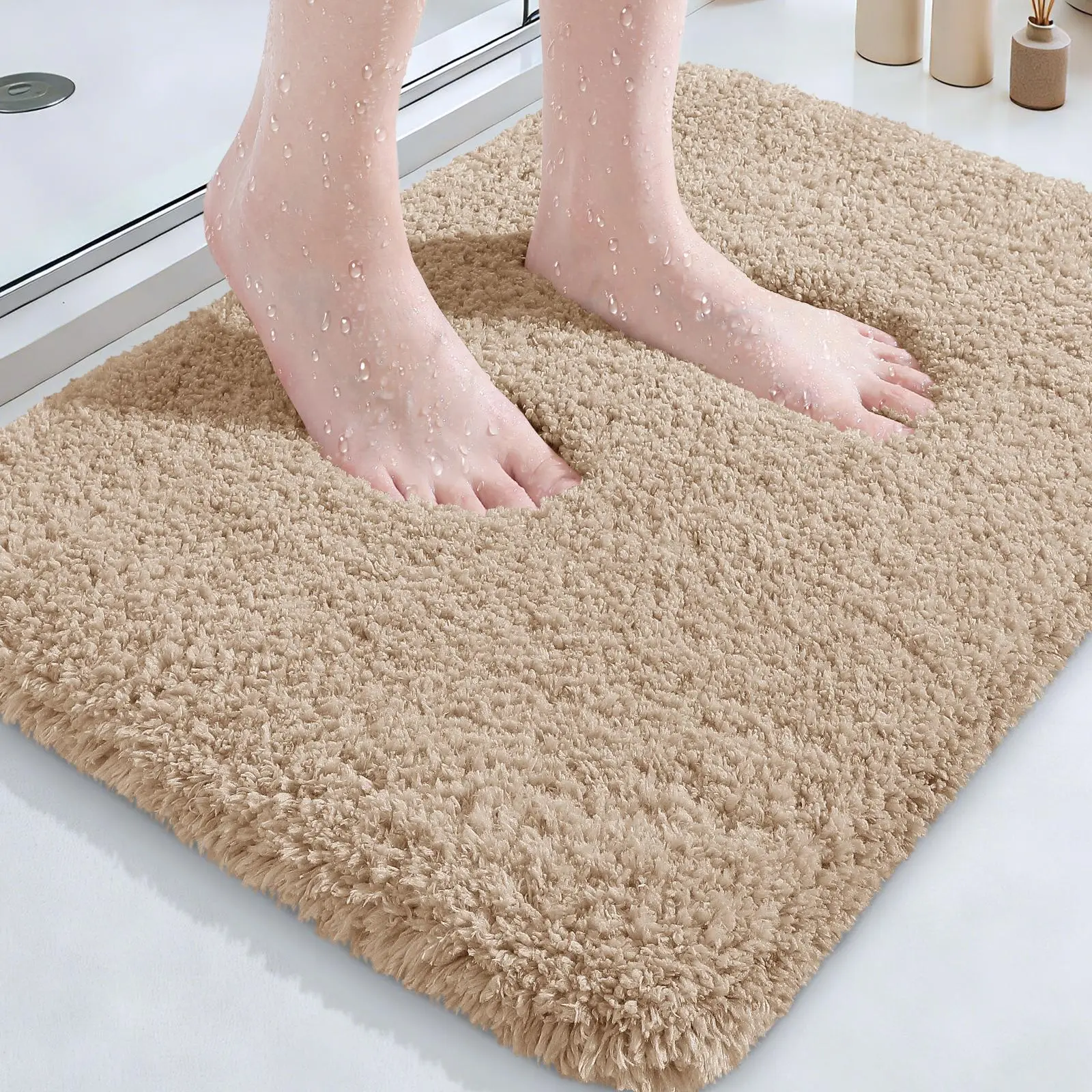 ACCUMTEK Microfiber Thick Bathroom Carpet Rugs 1/3 Piece, Flurry Non Slip Bath Rug, Ultra Soft Plush Absorbent Bathroom Mat, Machine Washable Luxury Toilet Rug Set for Tub, Shower and Bathroom
