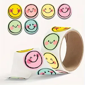 500 Colorful Round Smiley Face Stickers Roll, Emoji Stickers, Funny Stickers, Cute Stickers, Teacher Parent Classroom Rewards, Office Gift Wrapping, Durable Paper Labels, Classroom Decor