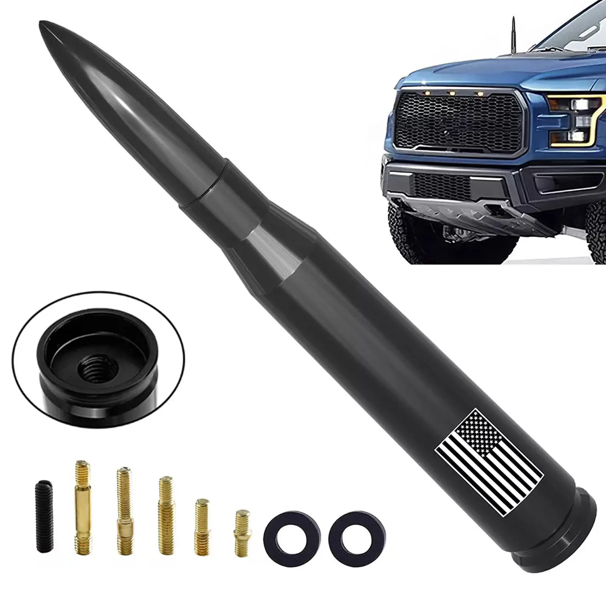 5.5" Long Aluminum Black 50 Cal Short Bullet Antenna with 1x Set of Mounting Screws, Universal Fit Mast Replacement for Ford F150 F250 F350 Super Duty Raptor, Bronco (21-23), RAM 1500, Ranger Truck Accessories campingessentials