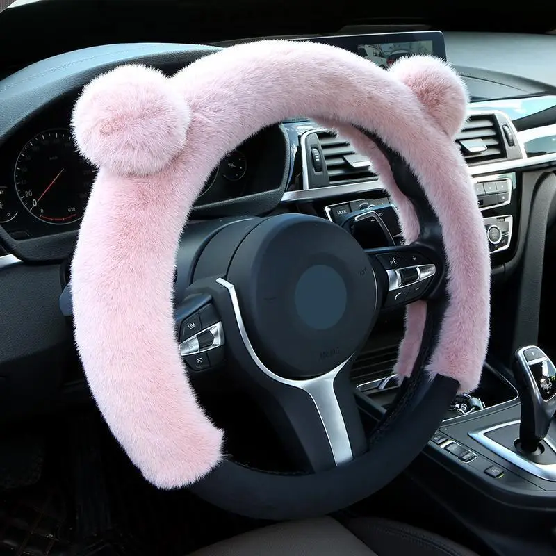 Car Steering Wheel Cover, Cute Bear Ear Design Steering Wheel Protective Cover, Non-slip Automotive Accessory, Steering Wheel Protector for Car Decor