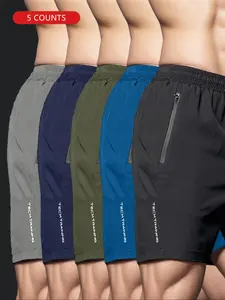 Men's Letter Print Zipper Pocket Design Drawstring Waist Shorts, Regular Fit Casual Quick Drying Shorts for Summer, Workout Clothes, Men's Bottoms for Daily Wear, Outdoor Workout Shorts