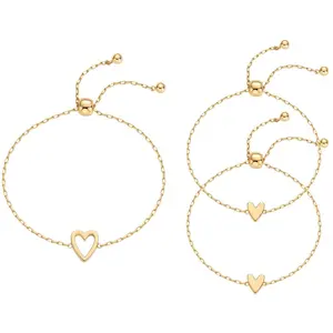 3pcs Matching Heart Charms Solitaire Bracelet Set for Women Mother Daughter 14K Gold Plated Stainless Steel Friendship Bracelet