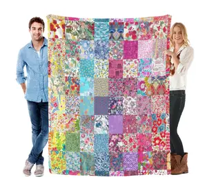 Vintage Boho Patchwork Floral Throw Blanket, Colorful Mixed Print Cozy Throw Blankets for Couch and Bedroom, Bohemian Home Decor Gift with Summervibes, Blankets For Bedroom