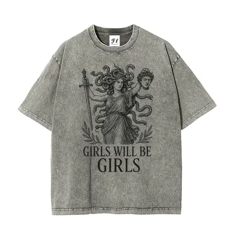 Girls Will Be Girls Medusa Shirt Oversize Unisex Washed T-Shirt for Women and Men's Unisex Fit Batik Cotton Oversize Streetwear Menswear  Super Soft Pre-Shrunk