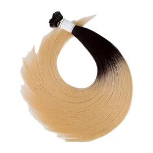 European Brown Roots and Blonde Ombre Straight I-Tips 100% Human Hair 22-26" Length 1g per Strand for Vacation & Everyday Use