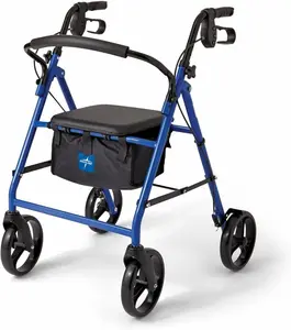 Steel Rollator Walker for Adult Mobility Impairment, Blue, 350 lb. Weight Capacity, 8” Wheels, Foldable, Adjustable Handles, Rolling Walker for Seniors