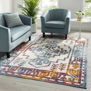 Modway Reflect Nyssa Distressed Geometric Southwestern Aztec 5x8 Indoor/Outdoor Area Rug in Multicolored