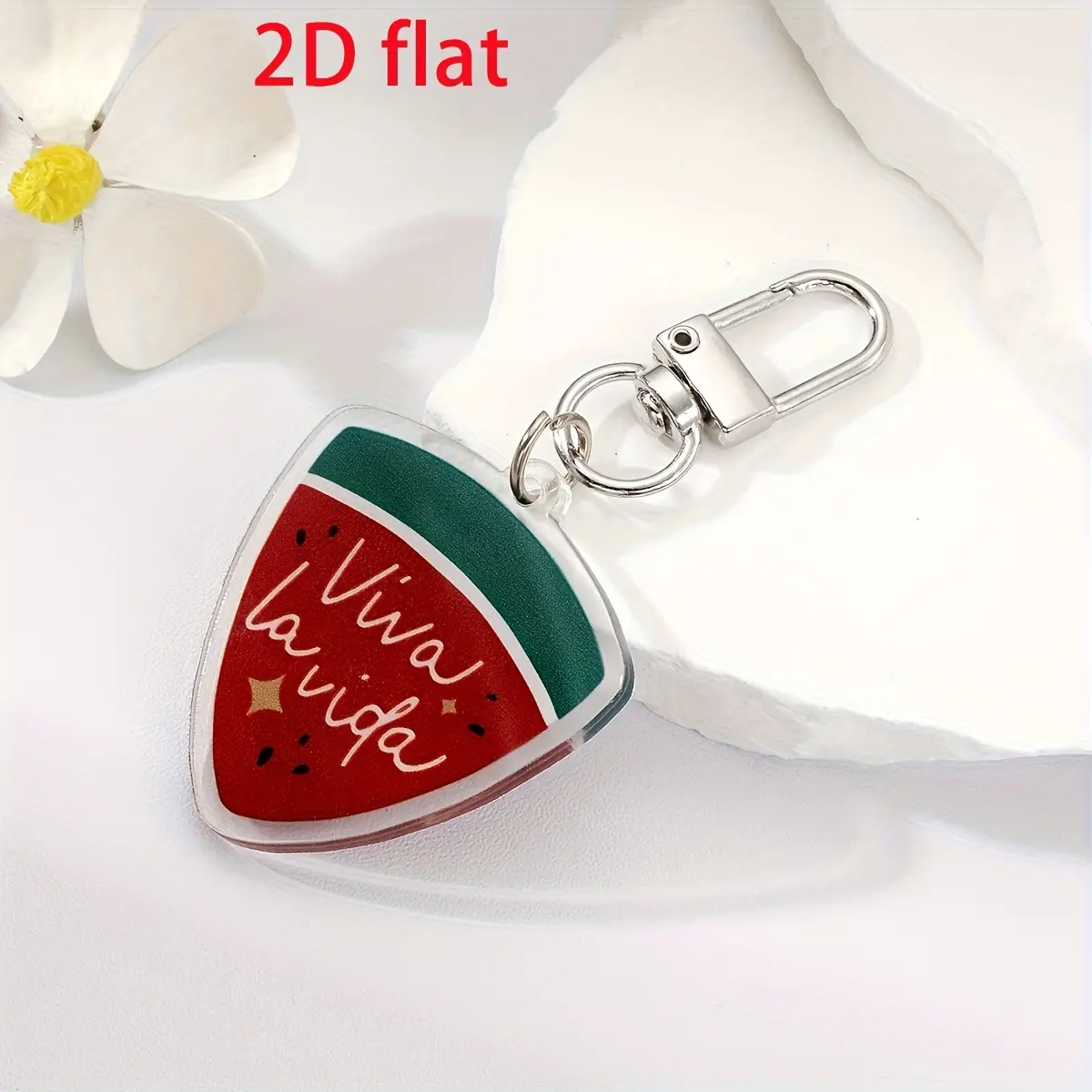 2D Flat 1pc Acrylic Watermelon Themed Keyring with Lobster Clasp - Playful Fun Vibrant Vivid Design Cartoon Style Acrylic Material Keychain for Decoration - Ladies Key Ring Ideal for Valentine'S Day Gift