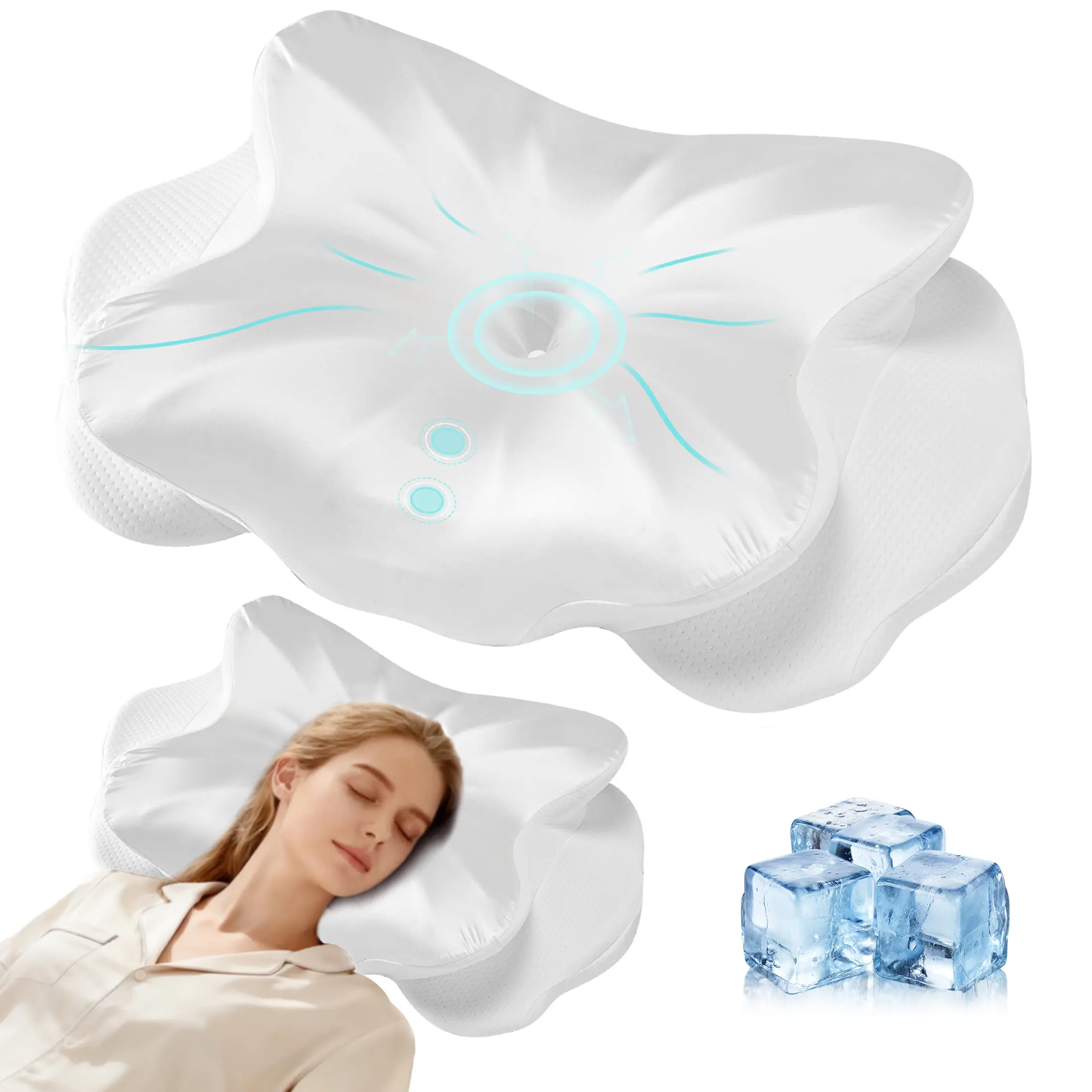 Ergonomic Contoured Memory Foam Pillow, Cervical Support Pillow with Dual Height Design & Arm Grooves, Breathable Removable Cover, Suitable for Side, Back & Stomach Sleepers, Queen Size