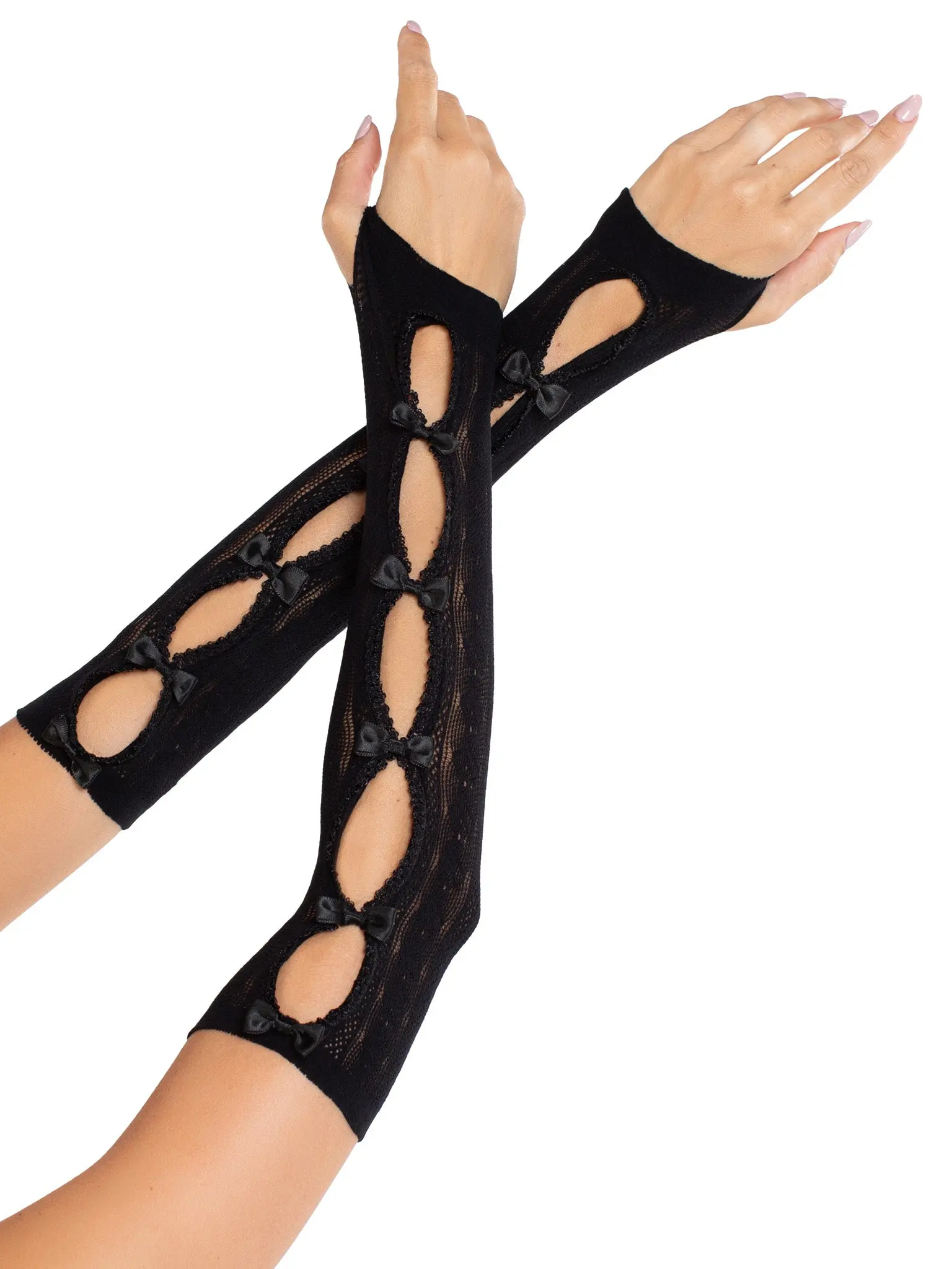 Women's Fashion Striped Lace Arm Warmers - Breathable Festival Wear Accessory with Decorative Bow Accents for Coquette Look, Fashion Gloves