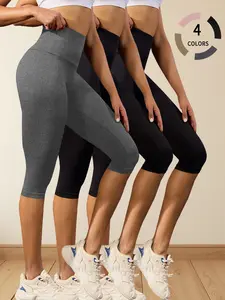 3 Pack Women’s High Waisted Capri Leggings, Super Soft Tummy Control, No See Through Yoga Pants for Workout Running, Sporty Style, Yoga Workout Activewear, High Waisted Sportswear