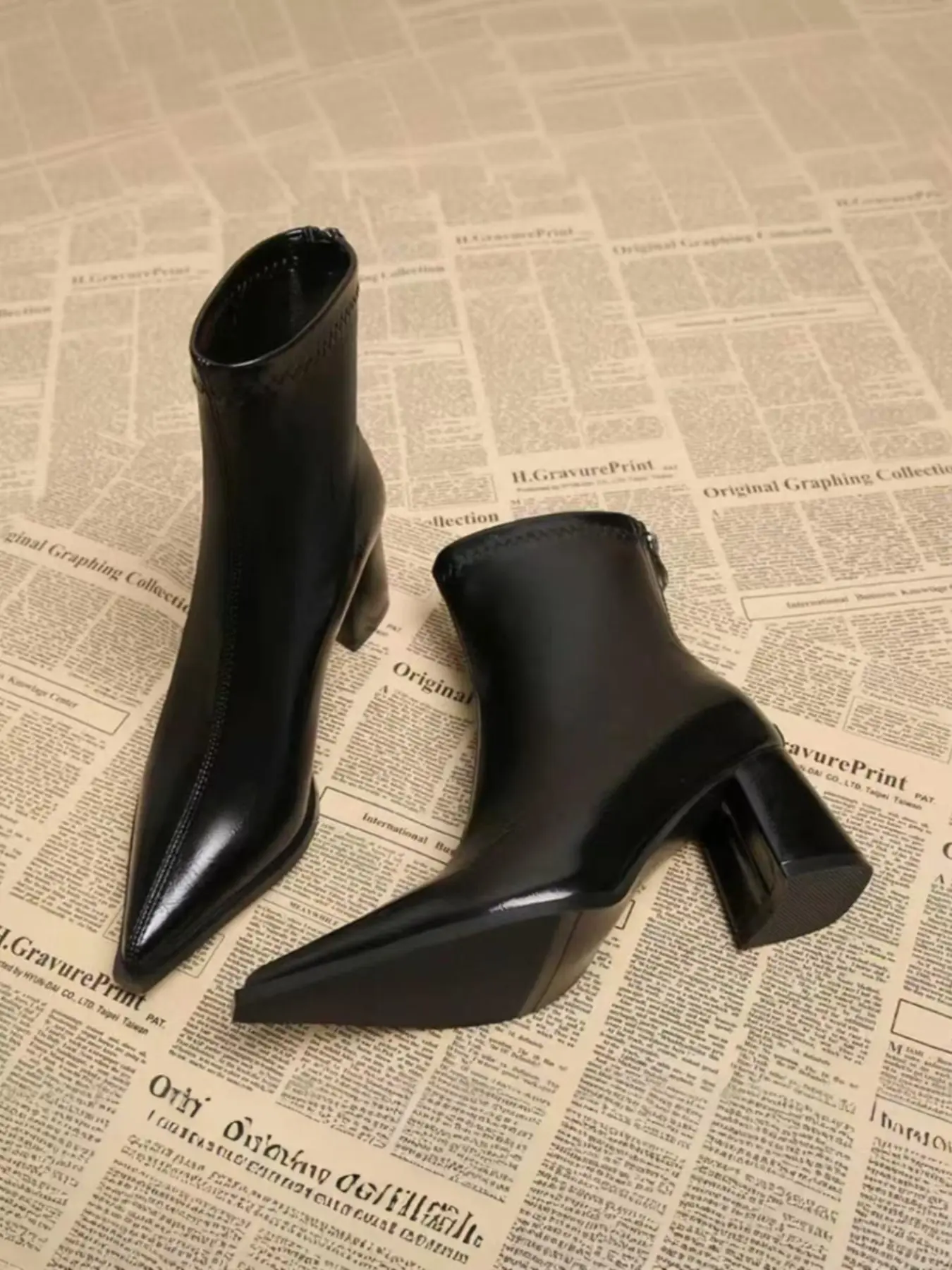 Vintage High Heel Boots for Women, Fall & Winter New Arrival, Thick Sole Retro Style, PU Leather, Above Ankle Short Boots, Dress Boots, Footwear