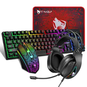 4 IN 1 Wired Gaming Keyboard and Mouse Headset Combo, Rainbow LED Backlit Wired Keyboard, Over Ear Headphone with Mic, Rainbow Backlit Gaming Mice, Large Mouse Pad, Universal for Home Office Gaming PC Laptop Mac PS4 Xbox, Best Gift For XMAS Friends Lover